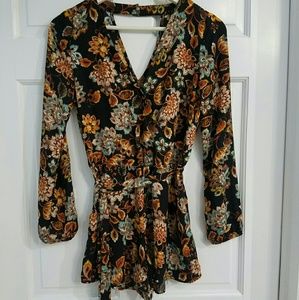 Boho Floral Print Shorts Romper